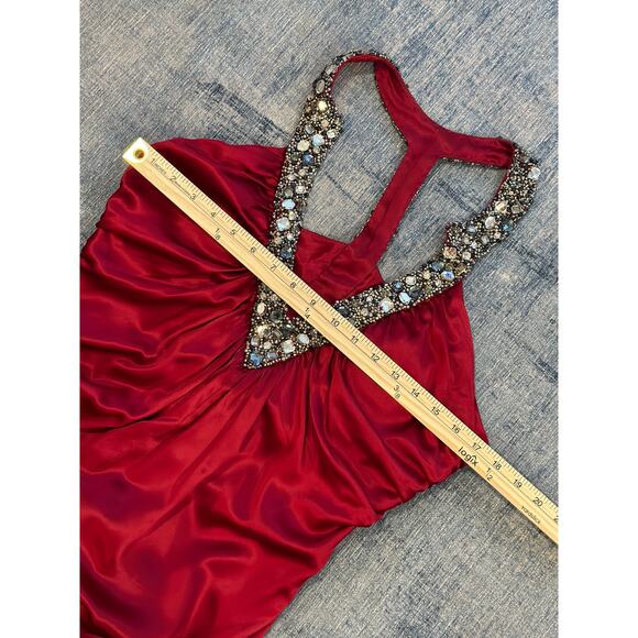 Vintage Y2K Marc Bouwer 100% Silk Maxi Dress Beaded V-Neck Red Cocktail Party 10 - Picture 13 of 14